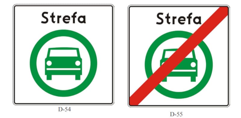 znak D54, znak D55, znaki drogowe, PIRE