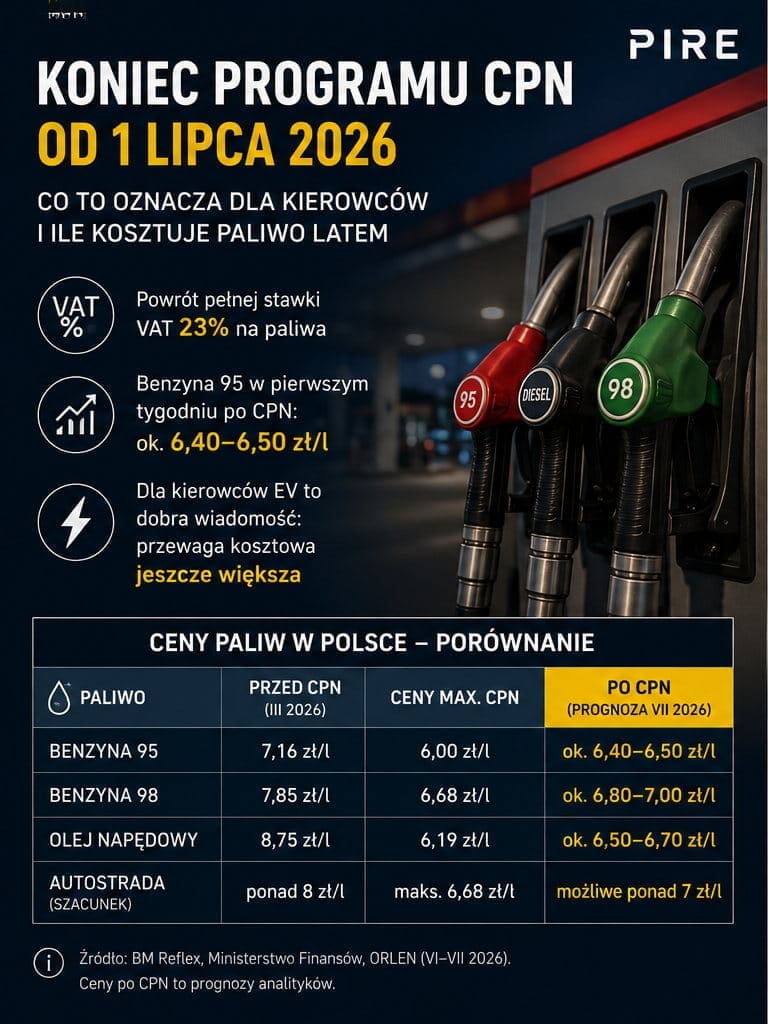 Paliwo kontra prąd — koniec CPN, koszt 100km autem elektrycznym